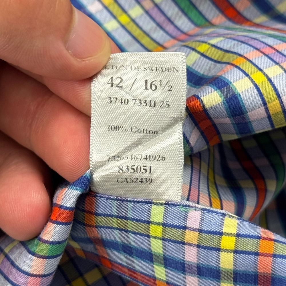 Eton Dress Shirt Mens 16.5/42 Multicolor Plaid Contemporary Fit Collar Button Up - Picture 7 of 8
